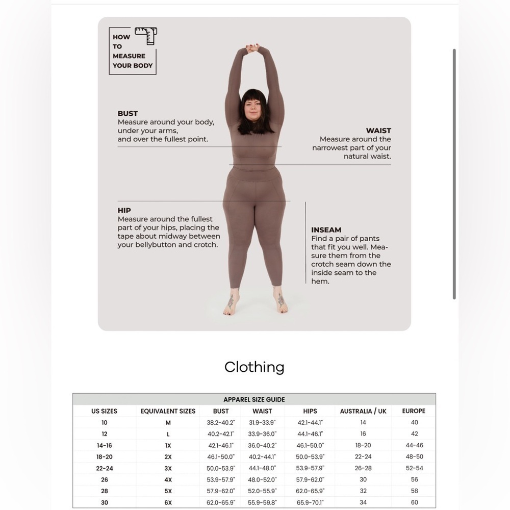 The Fit Lab by BloomChic. - Size Chart -Measuring for their clothes and Jeans
